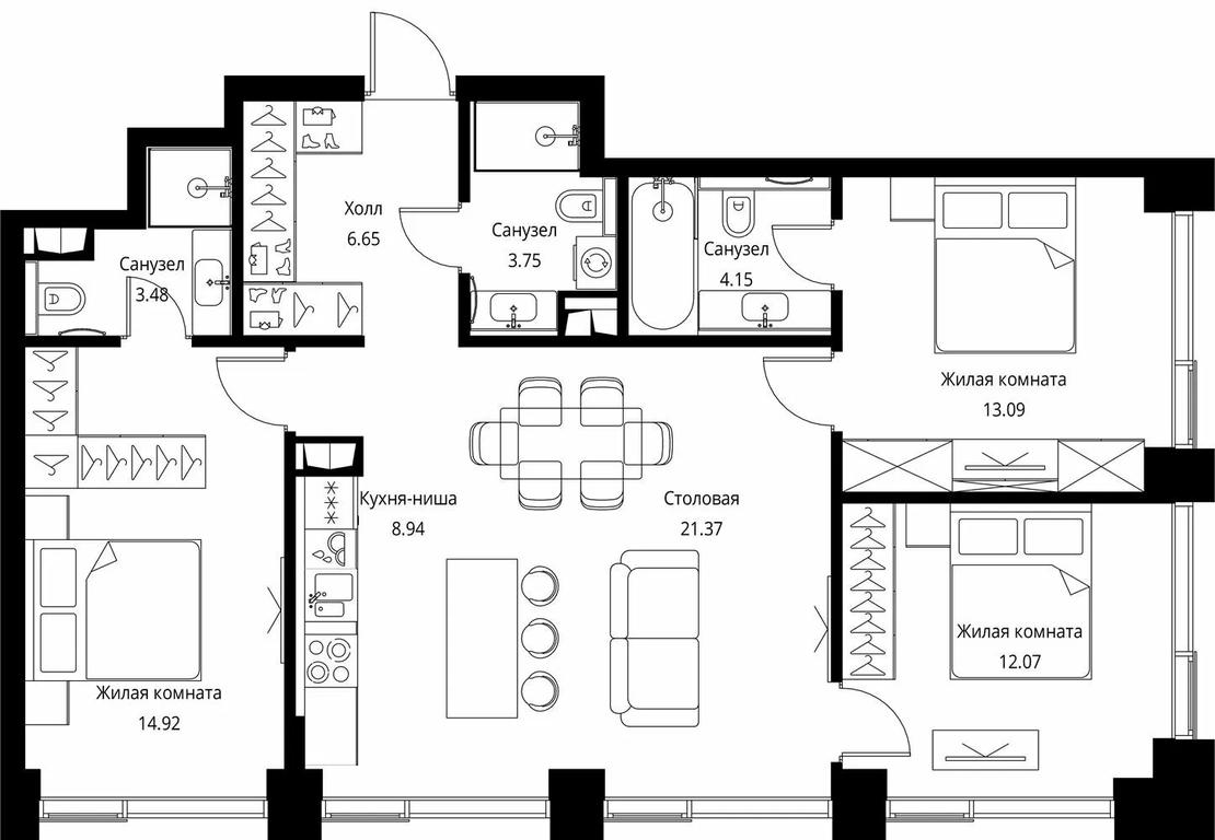 3-BD Apartment Sale, 88.42 sq. m. at City Bay, Volokolamskoye Highway, 95с3, Moscow, Russia #1