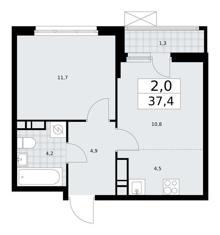 1-BD Apartment Sale, 37.4平方米 at Skandinaviya, Skandinaviya Residential Complex, Sosenskoye Settlement, Moscow, Russia #2