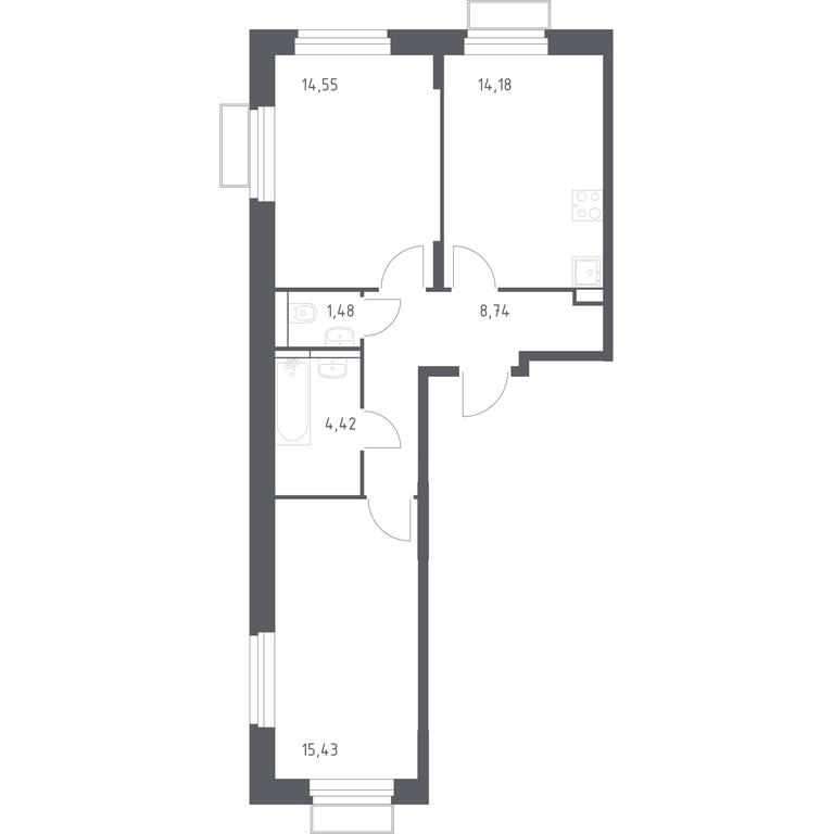 1-BD Apartment Sale, 58.87 sq. m. at Kvartal Strogino, zhiloy kompleks Kvartal Strogino, Krasnogorsk, Moscow Region, Russia #1