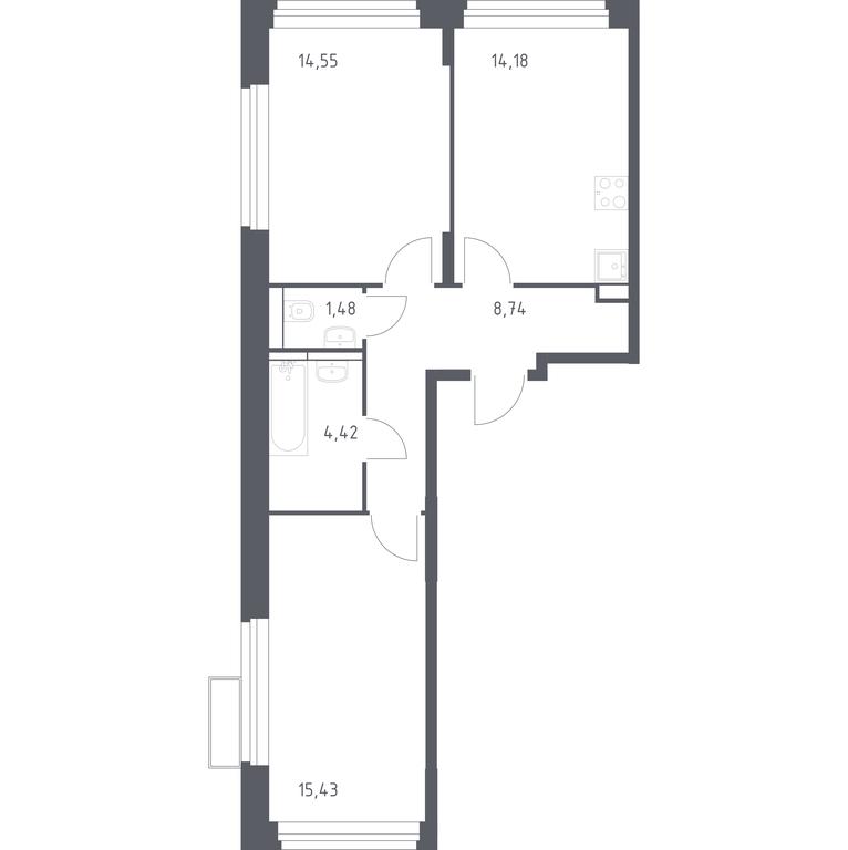 1-BD Apartment Sale, 58.87平方米 at Kvartal Strogino, zhiloy kompleks Kvartal Strogino, Krasnogorsk, Moscow Region, Russia #1