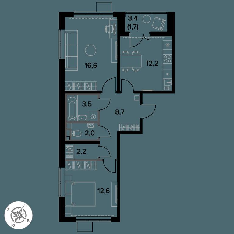 2-BD Apartment Sale, 59.5 sq. m. at Pervy Donskoj, zhiloy mikrorayon Sapronovo, derevnya Sapronovo, Leninskiy City District, Moscow Region, Russia #1