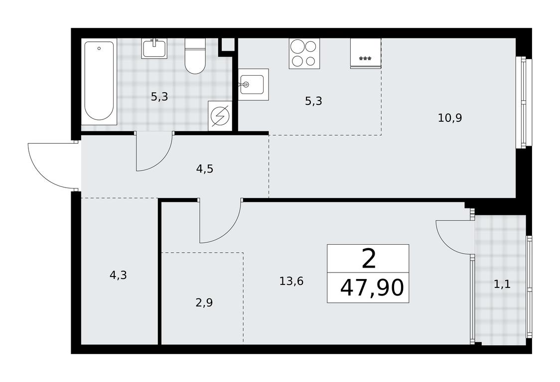 1-BD Apartment Sale, 47.9 sq. m. at Dom na Zorge, Zorge Street, 25с2, Moscow, Russia #1