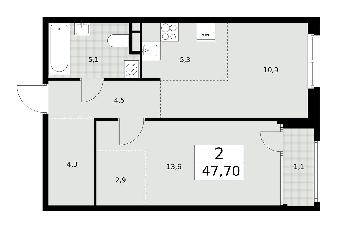 1-BD Apartment Sale, 47.7平方米 at Dom na Zorge, Zorge Street, 25с2, Moscow, Russia #1