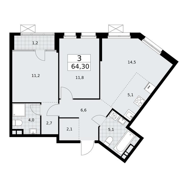 2-BD Apartment Sale, 64.3 sq. m. at Dom na Zorge, Zorge Street, 25с2, Moscow, Russia #1