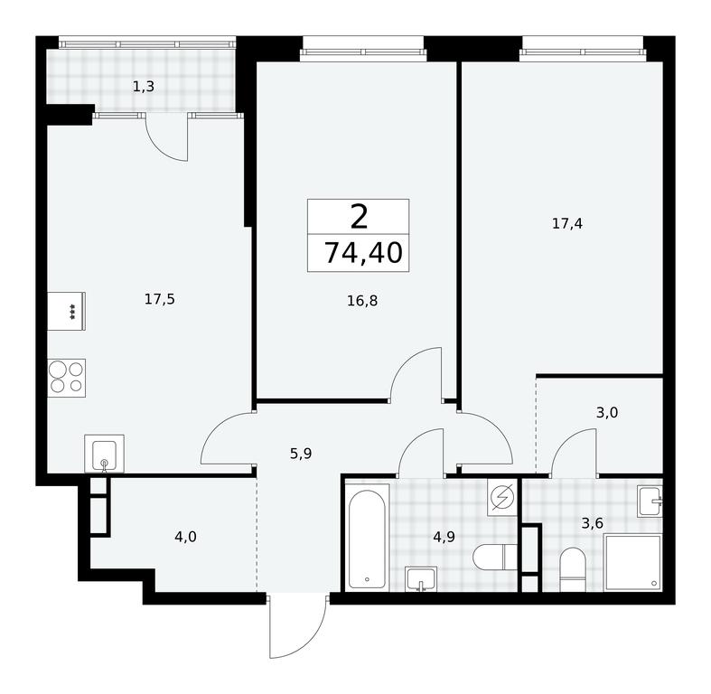 1-BD Apartment Sale, 74.4平方米 at Dom na Zorge, Zorge Street, 25с2, Moscow, Russia #1