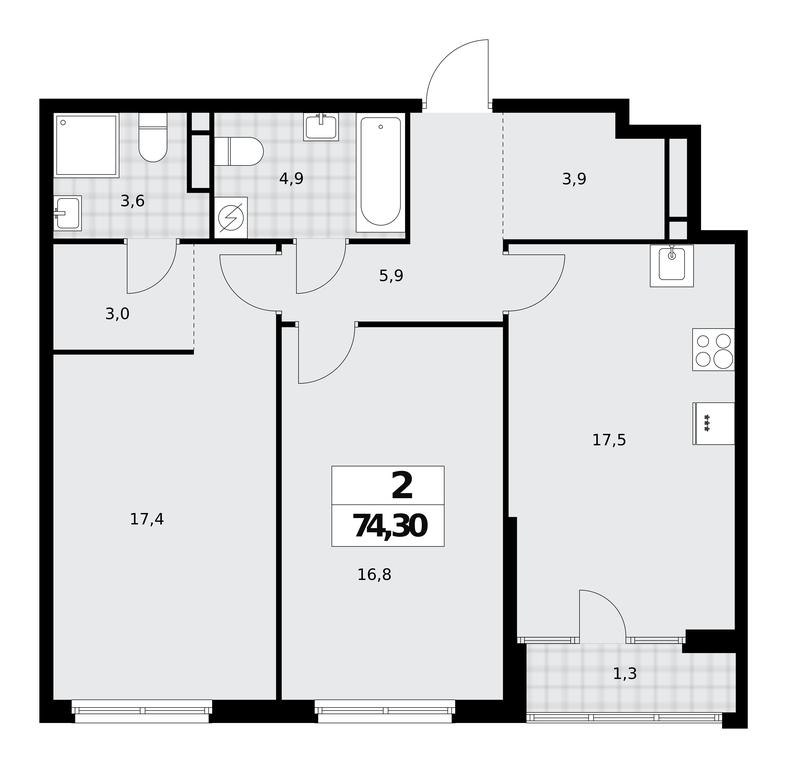 1-BD Apartment Sale, 74.3 sq. m. at Dom na Zorge, Zorge Street, 25с2, Moscow, Russia #2