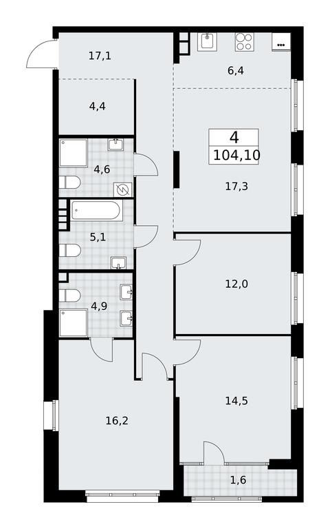 3-BD Apartment Sale, 104.1 sq. m. at Dom na Zorge, Zorge Street, 25с2, Moscow, Russia #1