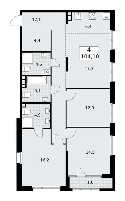 3-BD Apartment Sale, 104.1平方米 at Dom na Zorge, Zorge Street, 25с2, Moscow, Russia #1