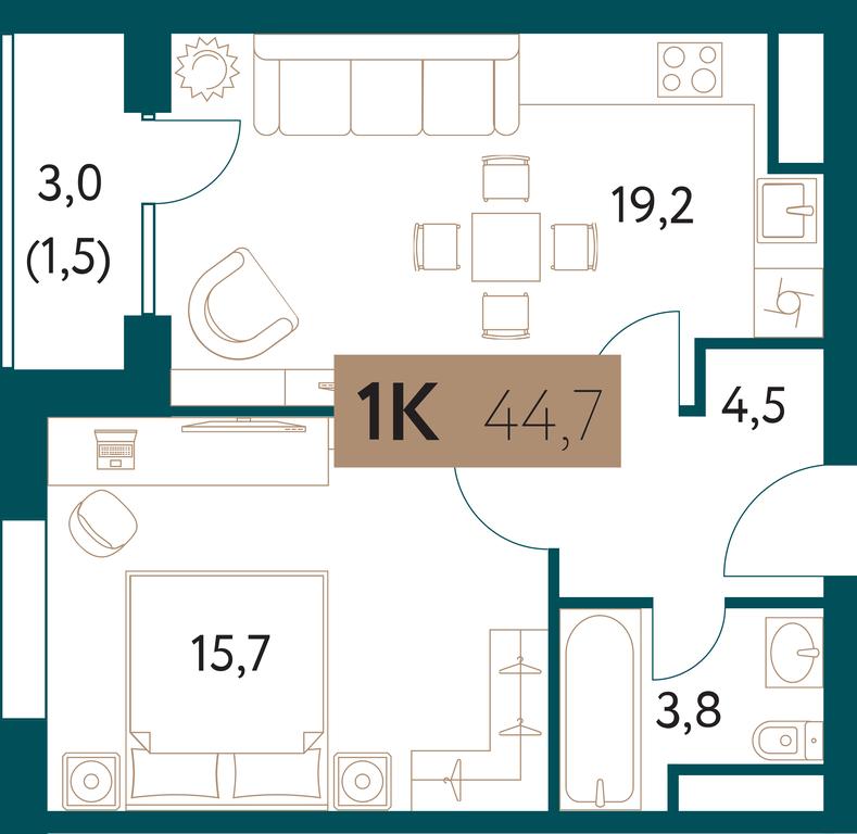 1-BD Apartment Sale, 44.7 sq. m. at Nastoiashchee, Vinnitskaya Street, 8к1, Moscow, Russia #1 1-BD Apartment Sale, 44.7 sq. m. at Nastoiashchee, Vinnitskaya Street, 8к1, Moscow, Russia #1