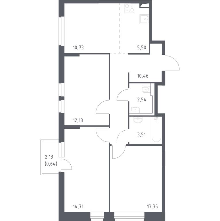 2-BD Apartment Sale, 73.62 sq. m. at Ostafevo, Ostafyevskoe Highway, 12к1, Ryazanovskoe Settlement, Moscow, Russia #1