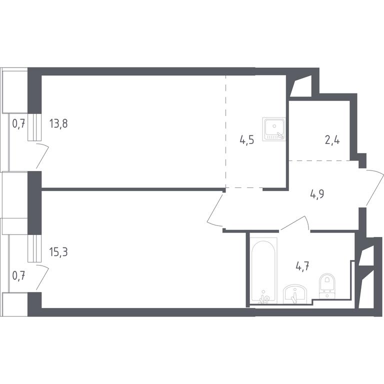 Apartment Sale, 46.97 sq. m. at Sputnik, Lipovoy Roschi Street, 1к4, derevnya Razdory, Odintsovskiy City District, Moscow Region, Russia #1