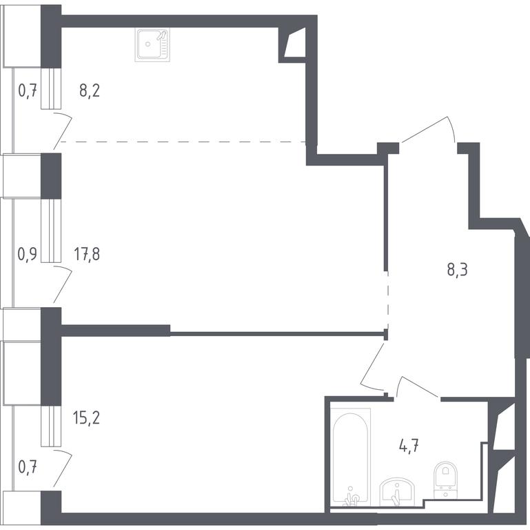 Apartment Sale, 56.85 sq. m. at Sputnik, Lipovoy Roschi Street, 1к4, derevnya Razdory, Odintsovskiy City District, Moscow Region, Russia #1