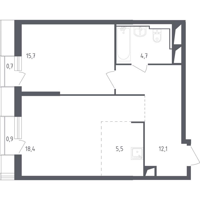 Apartment Sale, 58.14 sq. m. at Sputnik, Lipovoy Roschi Street, 1к4, derevnya Razdory, Odintsovskiy City District, Moscow Region, Russia #1