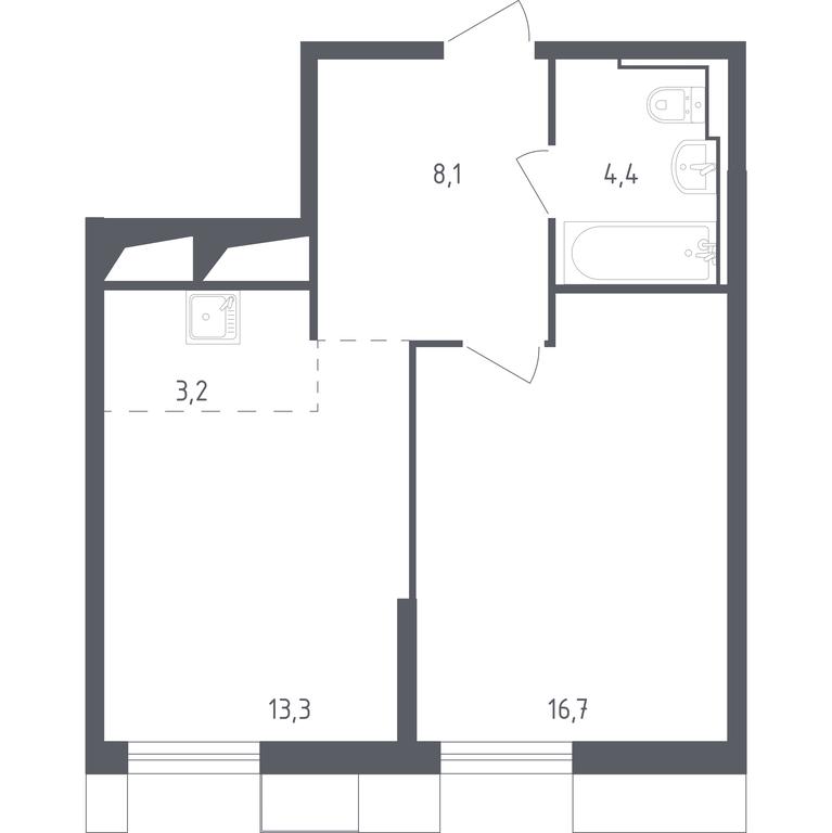 Apartment Sale, 44.6 sq. m. at Sputnik, Lipovoy Roschi Street, 1к4, derevnya Razdory, Odintsovskiy City District, Moscow Region, Russia #1