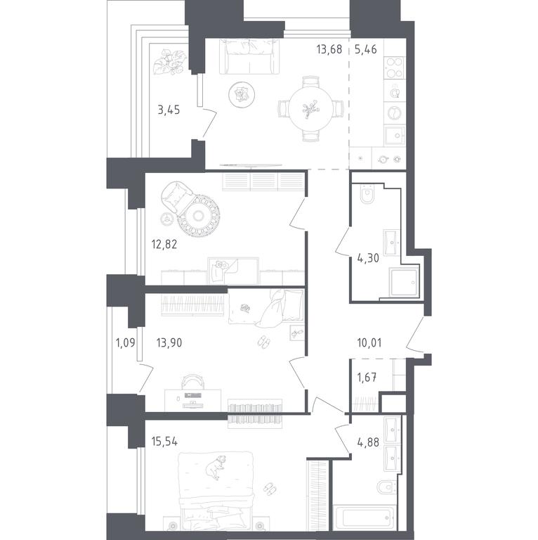 2-BD Apartment Sale, 86.8 sq. m. at Sputnik, Lipovoy Roschi Street, 1к4, derevnya Razdory, Odintsovskiy City District, Moscow Region, Russia #2 2-BD Apartment Sale, 86.8 sq. m. at Sputnik, Lipovoy Roschi Street, 1к4, derevnya Razdory, Odintsovskiy City District, Moscow Region, Russia #2
