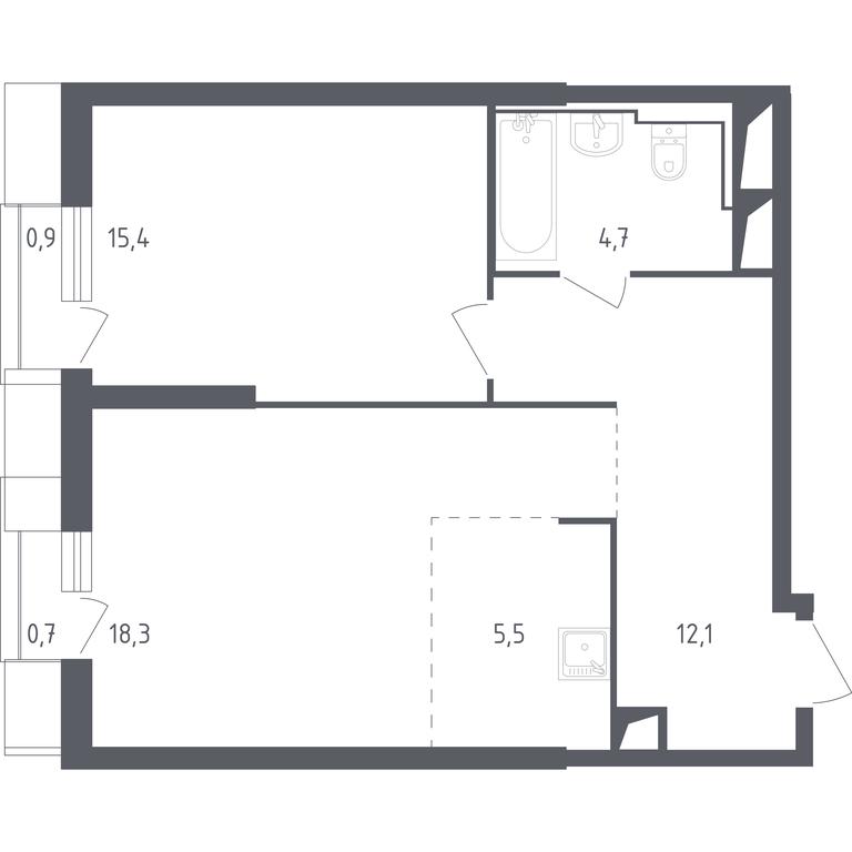 Apartment Sale, 57.69 sq. m. at Sputnik, Lipovoy Roschi Street, 1к4, derevnya Razdory, Odintsovskiy City District, Moscow Region, Russia #1