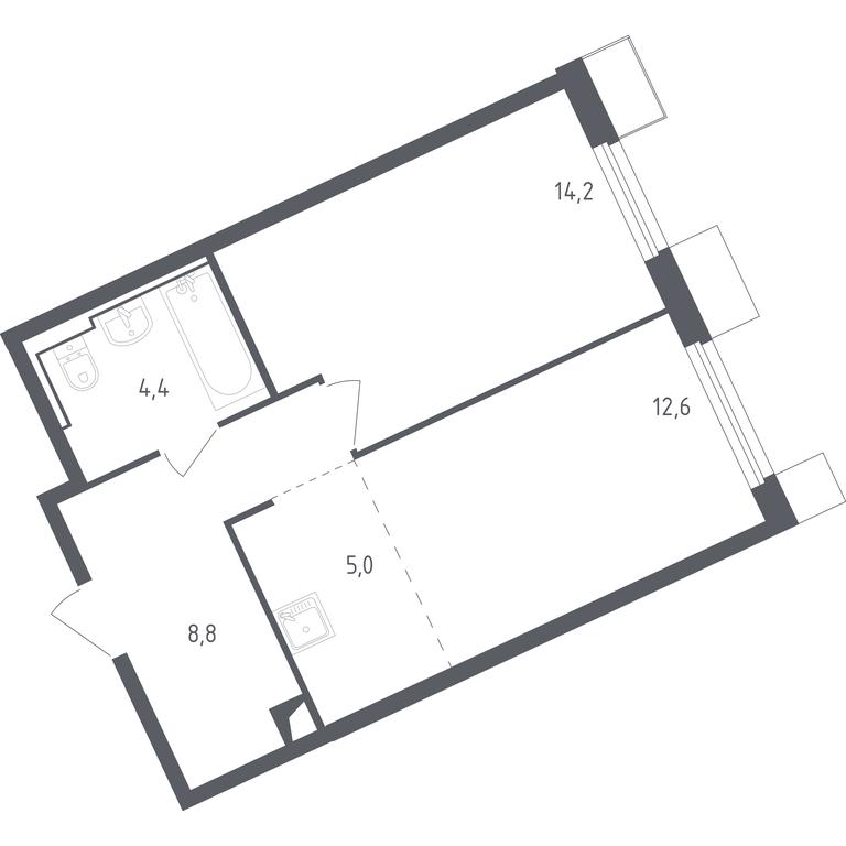 Apartment Sale, 44.89 sq. m. at Sputnik, Lipovoy Roschi Street, 1к4, derevnya Razdory, Odintsovskiy City District, Moscow Region, Russia #1