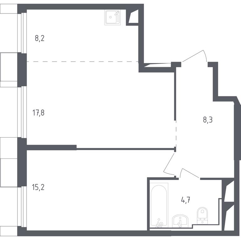 Apartment Sale, 54.33 sq. m. at Sputnik, Lipovoy Roschi Street, 1к4, derevnya Razdory, Odintsovskiy City District, Moscow Region, Russia #1