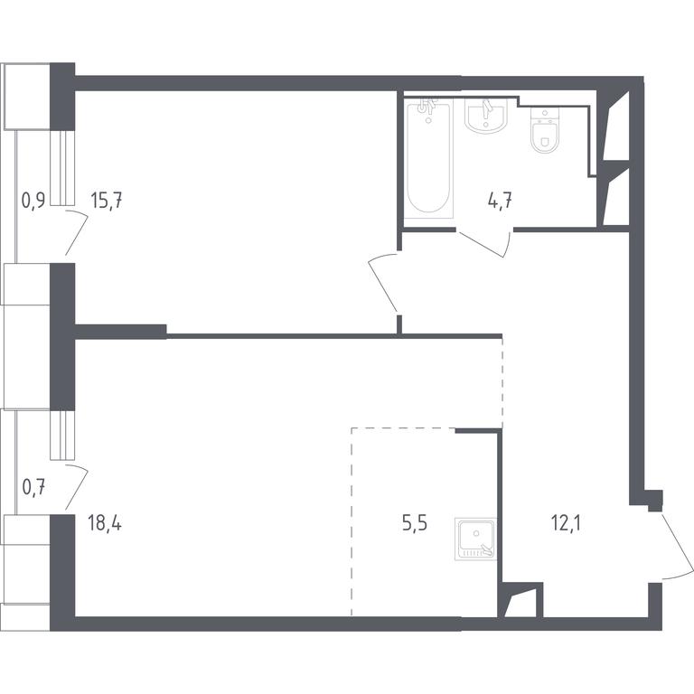 Apartment Sale, 56.49 sq. m. at Sputnik, Lipovoy Roschi Street, 1к4, derevnya Razdory, Odintsovskiy City District, Moscow Region, Russia #1