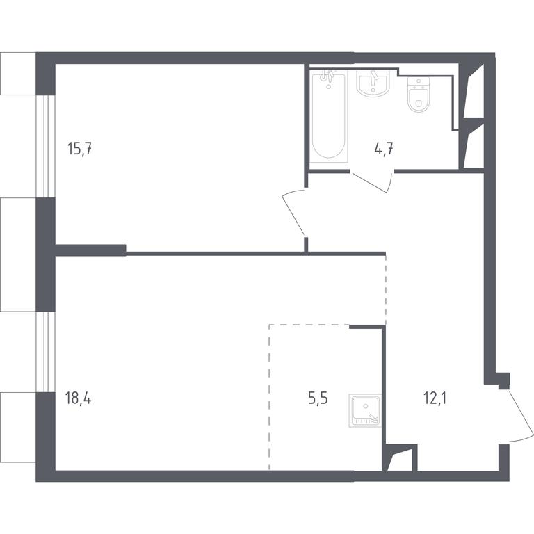 Apartment Sale, 56.49 sq. m. at Sputnik, Lipovoy Roschi Street, 1к4, derevnya Razdory, Odintsovskiy City District, Moscow Region, Russia #1