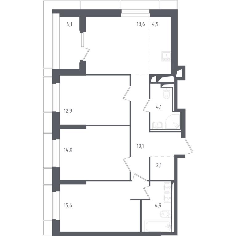 2-BD Apartment Sale, 85.95 sq. m. at Sputnik, Lipovoy Roschi Street, 1к4, derevnya Razdory, Odintsovskiy City District, Moscow Region, Russia #1