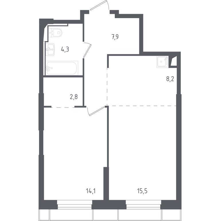 Apartment Sale, 52.48 sq. m. at Sputnik, Lipovoy Roschi Street, 1к4, derevnya Razdory, Odintsovskiy City District, Moscow Region, Russia #1