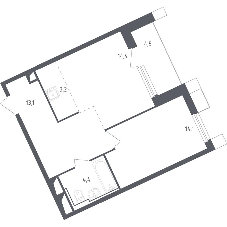 Apartment Sale, 53.43 sq. m. at Sputnik, Lipovoy Roschi Street, 1к4, derevnya Razdory, Odintsovskiy City District, Moscow Region, Russia #1