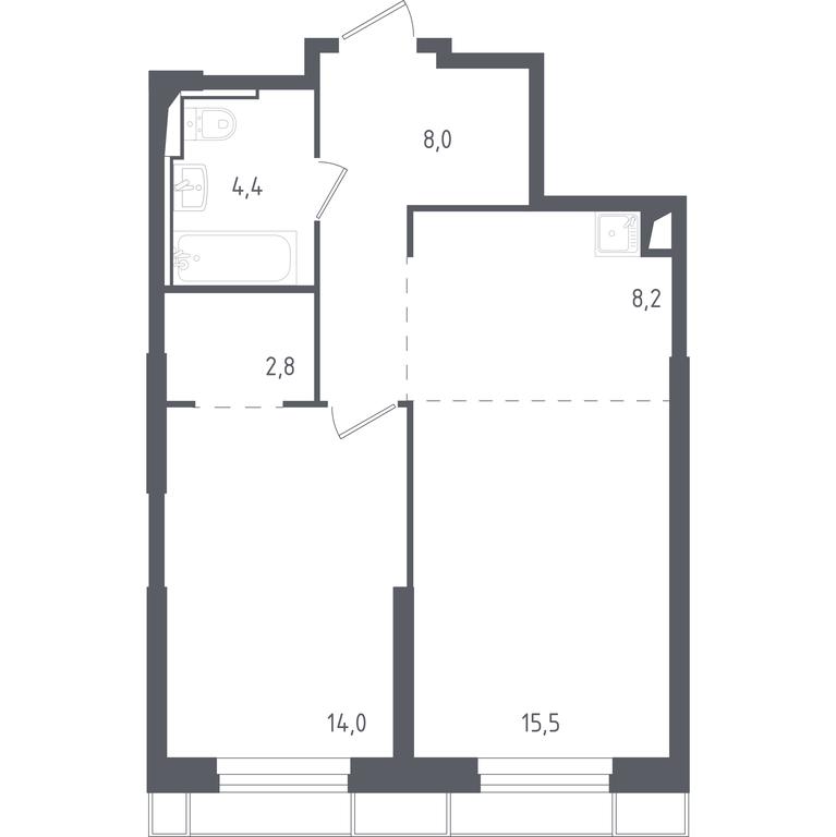 Apartment Sale, 52.48 sq. m. at Sputnik, Lipovoy Roschi Street, 1к4, derevnya Razdory, Odintsovskiy City District, Moscow Region, Russia #1
