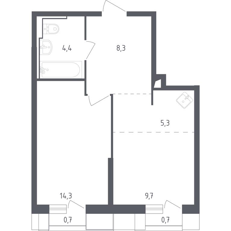 Apartment Sale, 42.96 sq. m. at Sputnik, Lipovoy Roschi Street, 1к4, derevnya Razdory, Odintsovskiy City District, Moscow Region, Russia #1