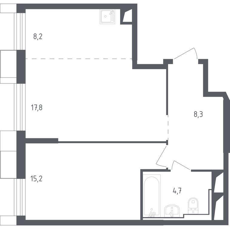 Apartment Sale, 54.47 sq. m. at Sputnik, Lipovoy Roschi Street, 1к4, derevnya Razdory, Odintsovskiy City District, Moscow Region, Russia #1