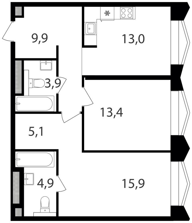 2-BD Apartment Sale, 66.1平方米 at Petrovskiy Park II, Stary Petrovsko-Razumovsky Drive, 1/23, Moscow, Russia #1
