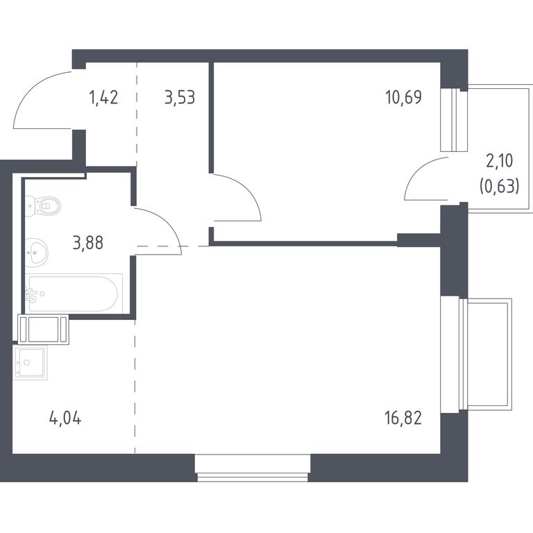 Apartment Sale, 40.8平方米 at Tomilino Park, 1-y kvartal, posyolok Zhilino-1, Lubertsy City District, Moscow Region, Russia #1