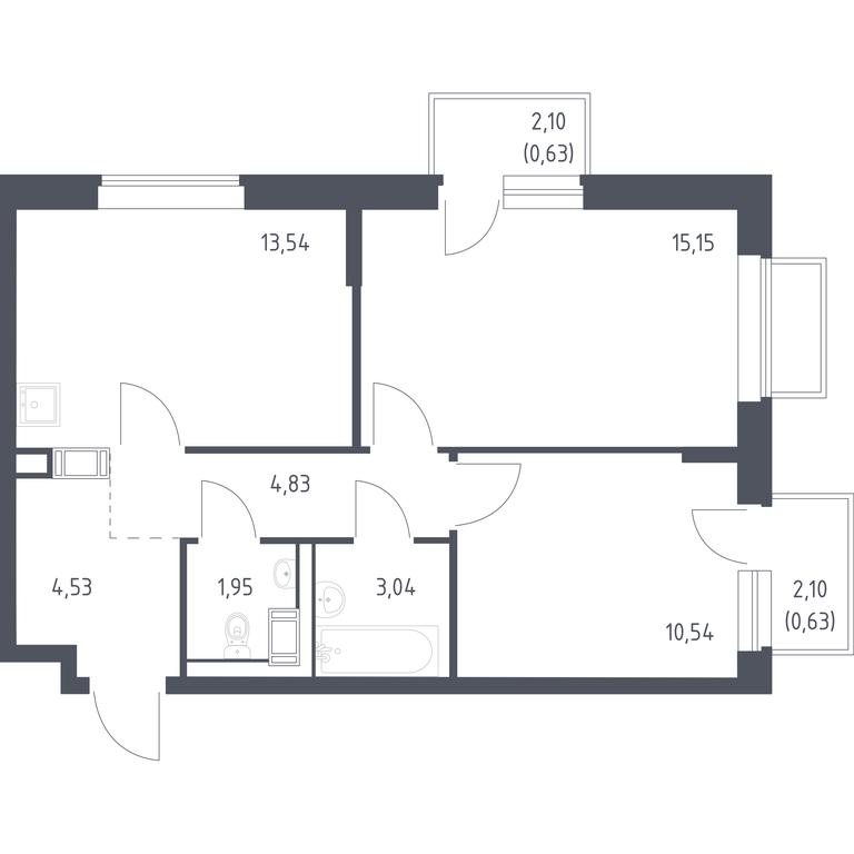 1-BD Apartment Sale, 54.6平方米 at Tomilino Park, 1-y kvartal, posyolok Zhilino-1, Lubertsy City District, Moscow Region, Russia #1