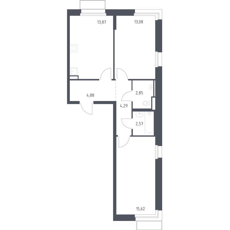 1-BD Apartment Sale, 57.16平方米 at Kvartal Marino, kvartal № 175, 1с1, Filimonkovskoye Municipal Formation, Moscow, Russia #1