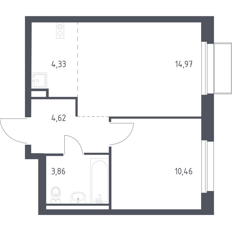 Apartment Sale, 38.24平方米 at Kvartal Marino, kvartal № 175, 1с1, Filimonkovskoye Municipal Formation, Moscow, Russia #1
