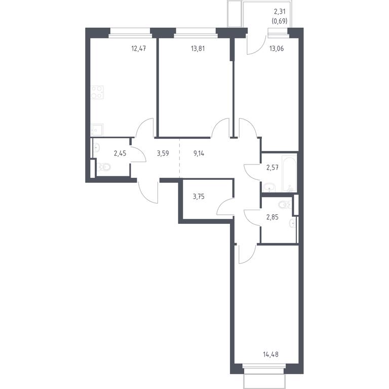 2-BD Apartment Sale, 78.86平方米 at Kvartal Marino, kvartal № 175, 1с1, Filimonkovskoye Municipal Formation, Moscow, Russia #1 2-BD Apartment Sale, 78.86平方米 at Kvartal Marino, kvartal № 175, 1с1, Filimonkovskoye Municipal Formation, Moscow, Russia #1