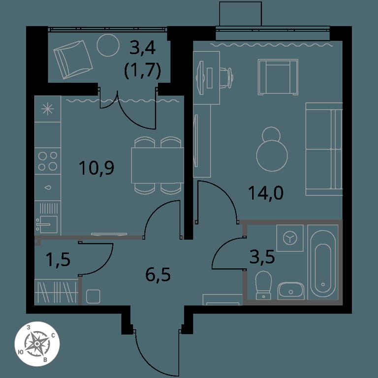 1-BD Apartment Sale, 38.1 sq. m. at Pervy Yuzhny, zhiloy kompleks Pervy Yuzhny, Leninskiy City District, Moscow Region, Russia #1