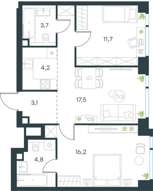 2-BD Apartment Sale, 61.2 sq. m. at Level Michurinskiy, Озёрная улица, вл1, Москва, Россия #2 2-BD Apartment Sale, 61.2 sq. m. at Level Michurinskiy, Озёрная улица, вл1, Москва, Россия #2