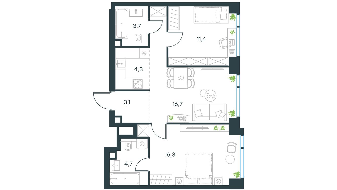 2-BD Apartment Sale, 61.2 sq. m. at Level Michurinskiy, Озёрная улица, вл1, Москва, Россия #1 2-BD Apartment Sale, 61.2 sq. m. at Level Michurinskiy, Озёрная улица, вл1, Москва, Россия #1