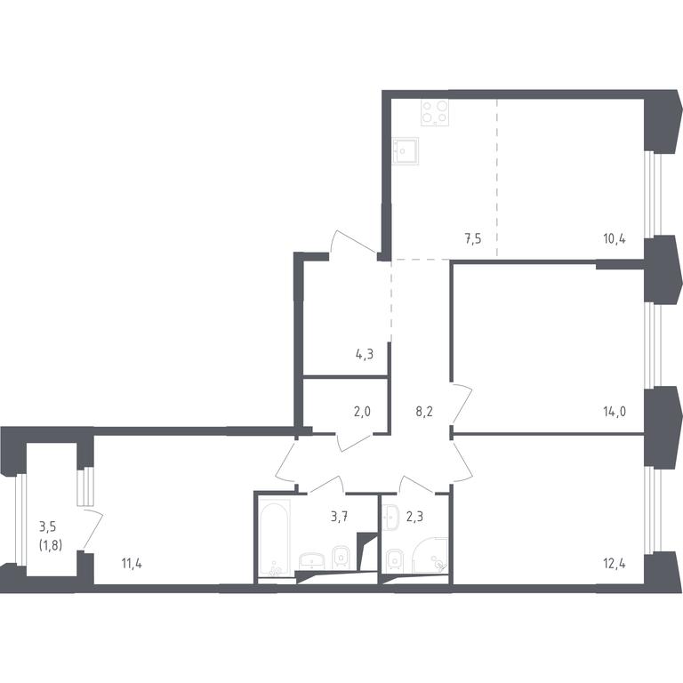 2-BD Apartment Sale, 76.9 sq. m. at Zareche Park, Zarechnaya ulitsa, 25с1, rabochiy posyolok Zarechye, Odintsovskiy City District, Moscow Region, Russia #1