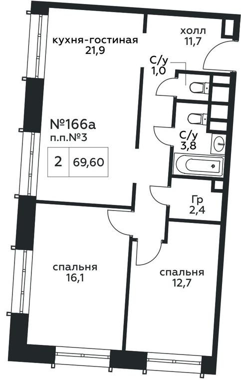2-BD Apartment Sale, 69.6 sq. m. at Stremyannyj 2, Stremyanniy Lane, 2, Moscow, Russia #1