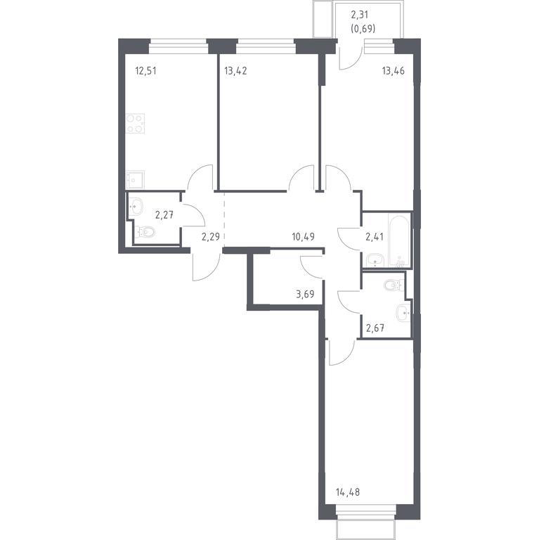 2-BD Apartment Sale, 78.38平方米 at Kvartal Marino, kvartal № 175, 1с1, Filimonkovskoye Municipal Formation, Moscow, Russia #1 2-BD Apartment Sale, 78.38平方米 at Kvartal Marino, kvartal № 175, 1с1, Filimonkovskoye Municipal Formation, Moscow, Russia #1