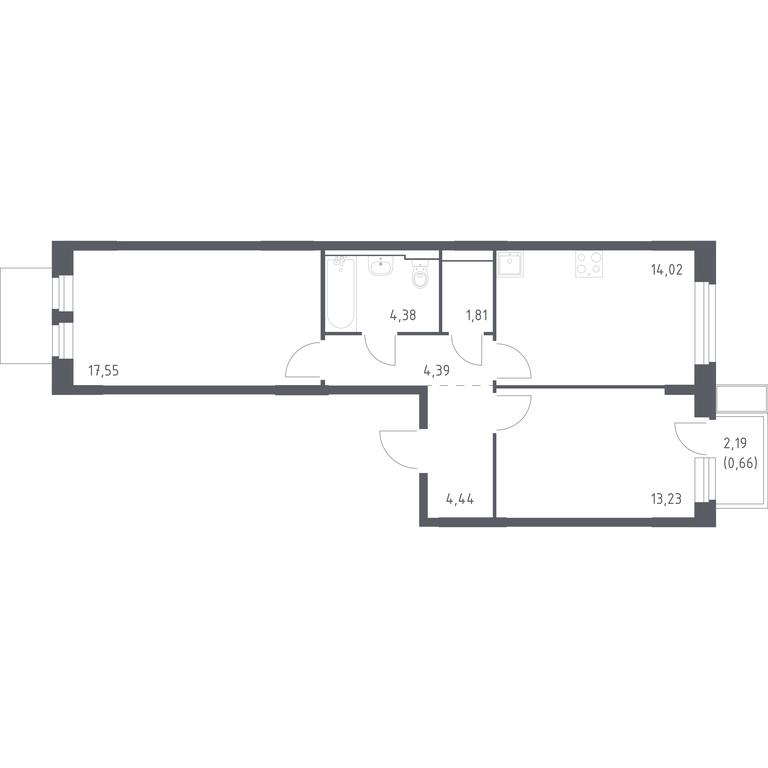 1-BD Apartment Sale, 60.48 sq. m. at Novoe Vidnoe, Kalinovka Village, Leninskiy City District, Moscow Region, Russia #1