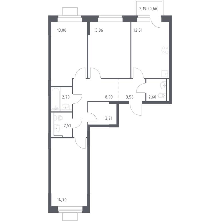 2-BD Apartment Sale, 78.89平方米 at Novoe Vidnoe, Kalinovka Village, Leninskiy City District, Moscow Region, Russia #1