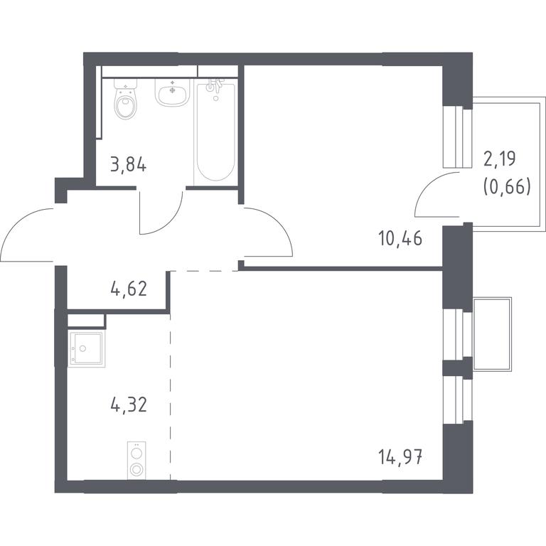 Apartment Sale, 38.87 sq. m. at Novoe Vidnoe, Kalinovka Village, Leninskiy City District, Moscow Region, Russia #1