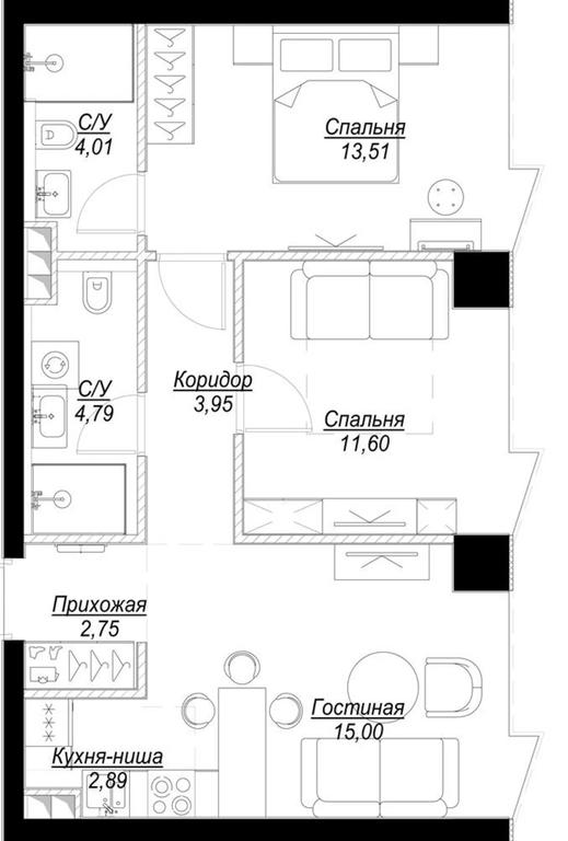 2-BD Apartment Sale, 58.7 sq. m. at Famous, Bagrationovsky Drive, 5к2, Moscow, Russia #1