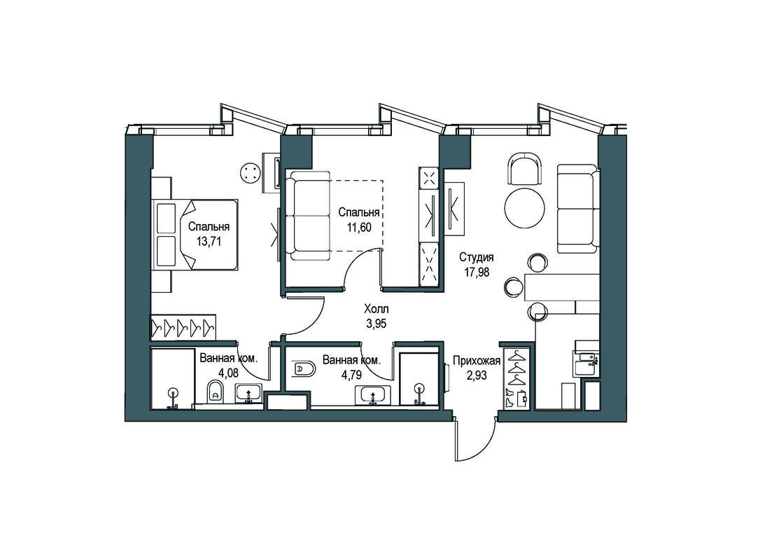 2-BD Apartment Sale, 58.7 sq. m. at Famous, Bagrationovsky Drive, 5к2, Moscow, Russia #2