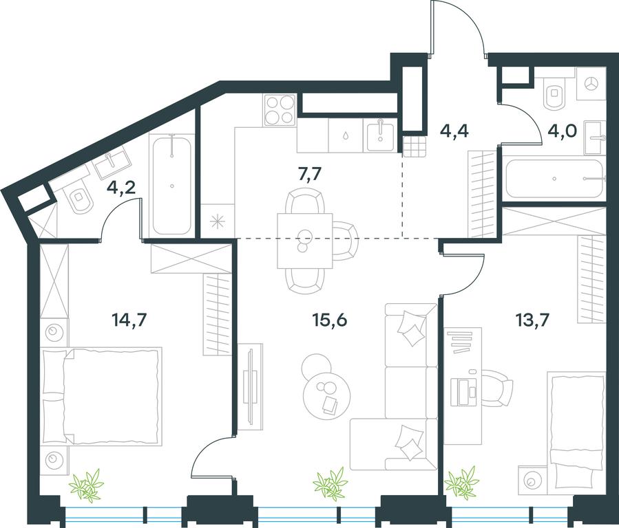 2-BD Apartment Sale, 64.3 sq. m. at Level Akademicheskaya, Profsoyuznaya Street, 2/22, Moscow, Russia #1 2-BD Apartment Sale, 64.3 sq. m. at Level Akademicheskaya, Profsoyuznaya Street, 2/22, Moscow, Russia #1