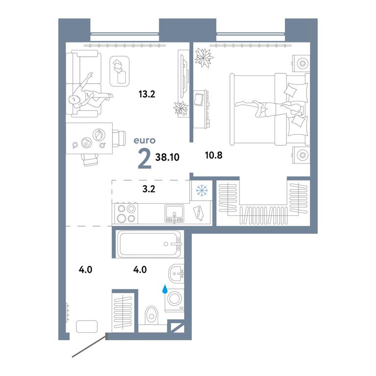 1-BD Apartment Sale, 38.1平方米 at Strana.Ozernaya, Ozyornaya Street, 42с7, Moscow, Russia #1