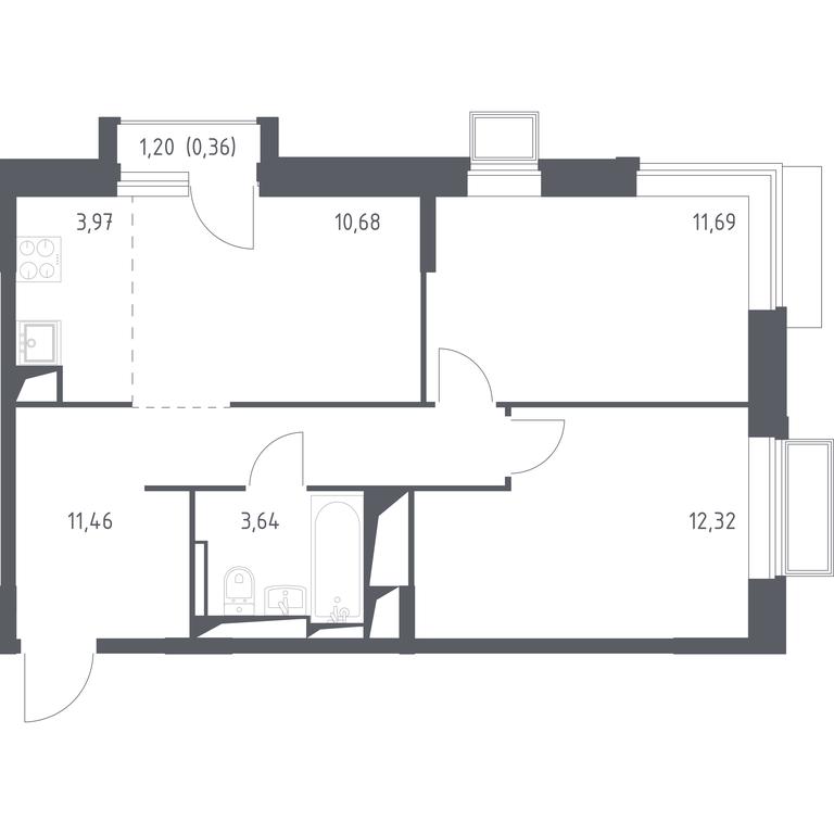 1-BD Apartment Sale, 54.12平方米 at Dolina Yauzy, Trudovaya Street, 23, Mytischi, Moscow Region, Russia #1
